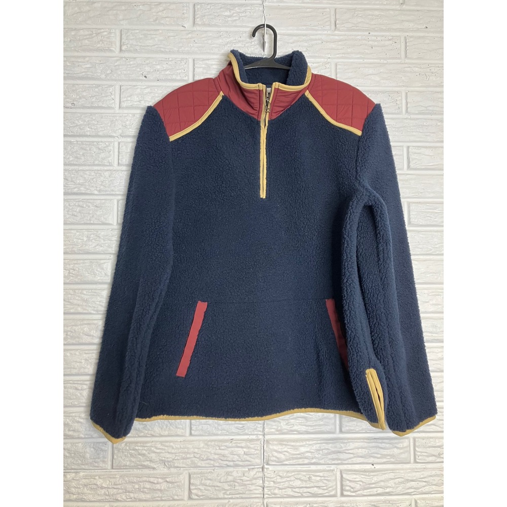 LL Bean Signature Fleece Pullover Mens M Navy Blue Excellent Sherpa Quarter Zip